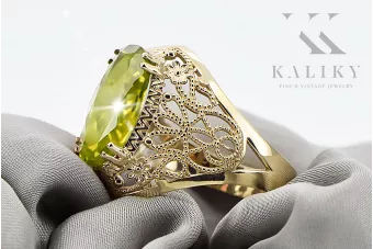 Anneau Vintage Péridot jaune Or jaune 14 carats vrc074y
